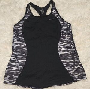 NIKE Dri-fit Black Sleeveless Fitted Racerback Tank Top camouflage like design